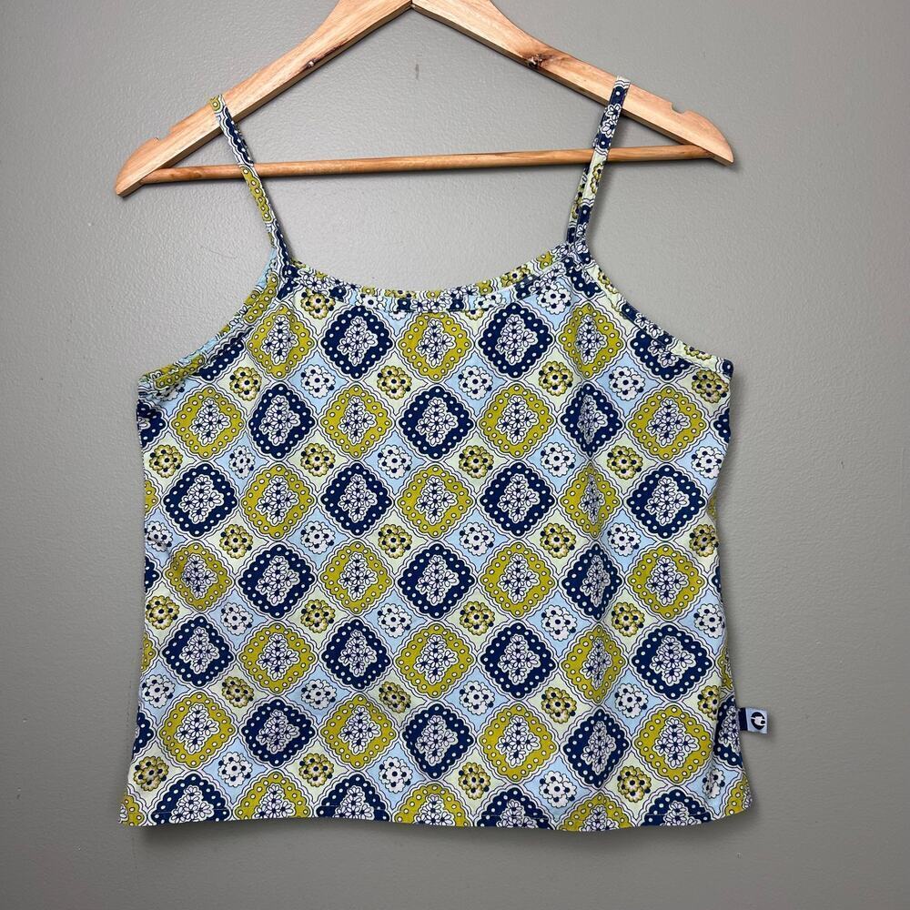 Vintage 90's Y2K Crop Top Sleeveless Tank Blue Green Floral Medium 100% Cotton